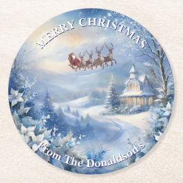 Personalize Christmas Eve Santa Family Name 6 Ronde Kartonnen Onderzetter