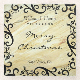 Personalize Christmas Marble Scroll Wine Glazen Onderzetter