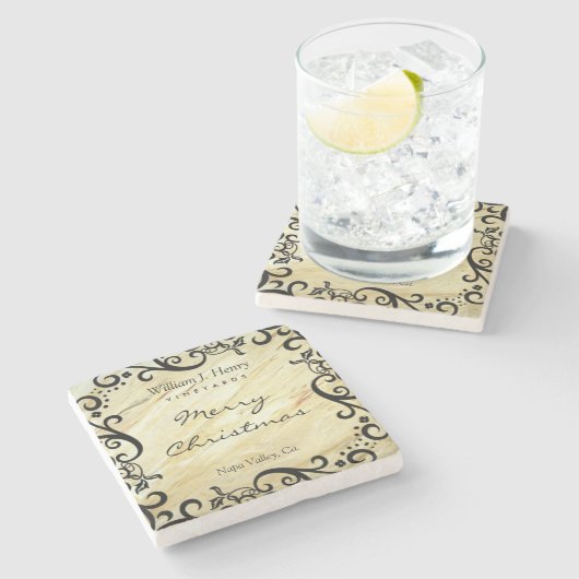 Personalize Christmas Marble Scroll Wine Stenen Onderzetter (Zijkant)