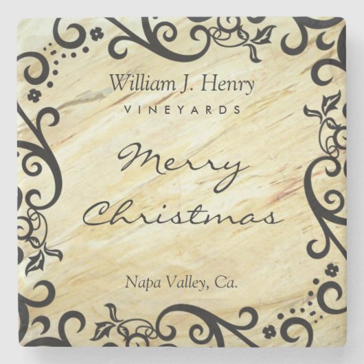 Personalize Christmas Marble Scroll Wine Stenen Onderzetter (Voorkant)