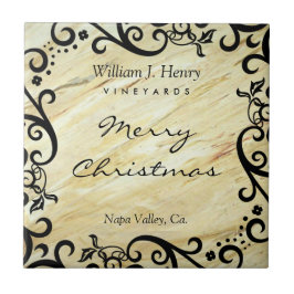 Personalize Christmas Marble Scroll Wine Tegeltje