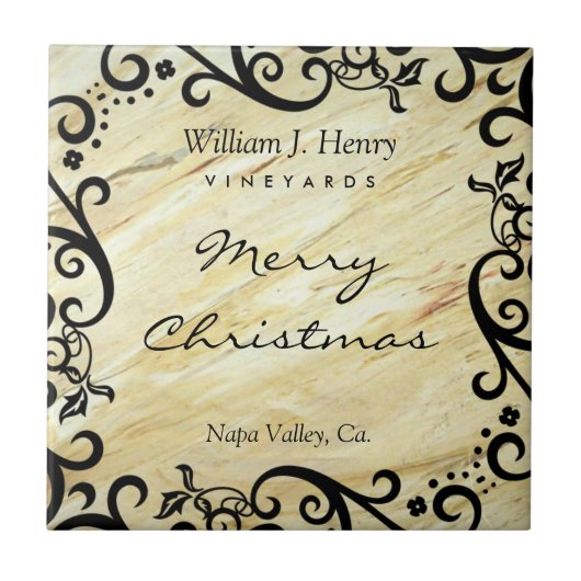 Personalize Christmas Marble Scroll Wine Tegeltje (Voorkant)