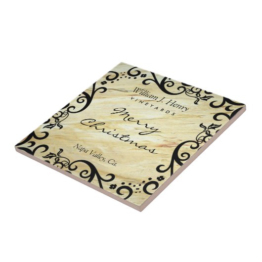 Personalize Christmas Marble Scroll Wine Tegeltje (Zijkant)
