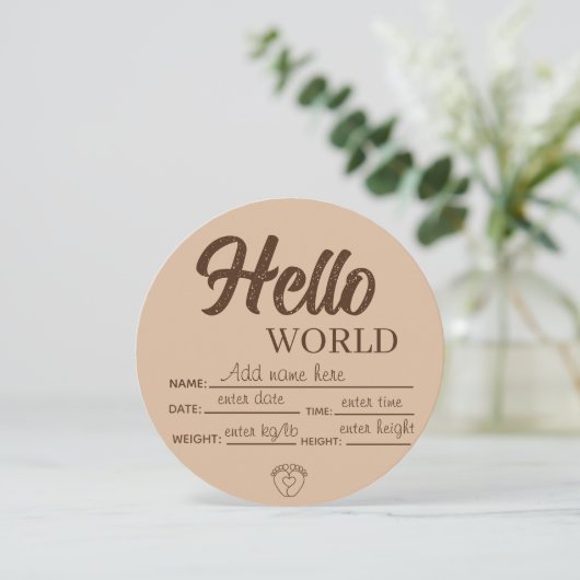 Personalize Custom Hello World Baby Sign Printable Kaart (Staand voorkant)