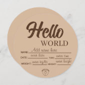 Personalize Custom Hello World Baby Sign Printable Kaart (Voorkant / Achterkant)