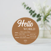 Personalize Custom Hello World Baby Sign Template Kaart (Staand voorkant)
