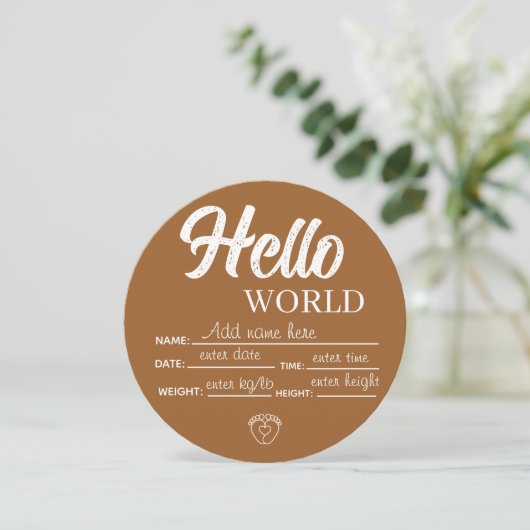 Personalize Custom Hello World Baby Sign Template Kaart (Staand voorkant)