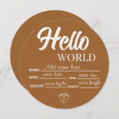 Personalize Custom Hello World Baby Sign Template Kaart (Voorkant / Achterkant)