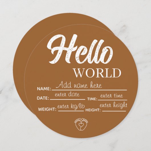 Personalize Custom Hello World Baby Sign Template Kaart (Voorkant / Achterkant)
