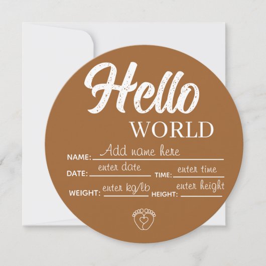 Personalize Custom Hello World Baby Sign Template Kaart (Voorkant)