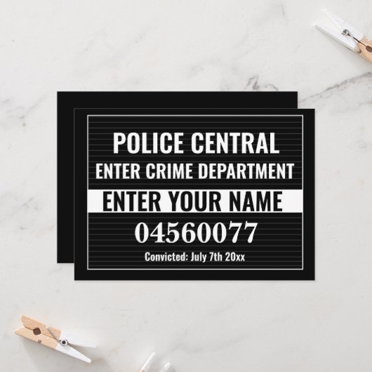 Personalize Custom Mugshot Sign Board Template Kaart (Voorkant / Achterkant in situ)