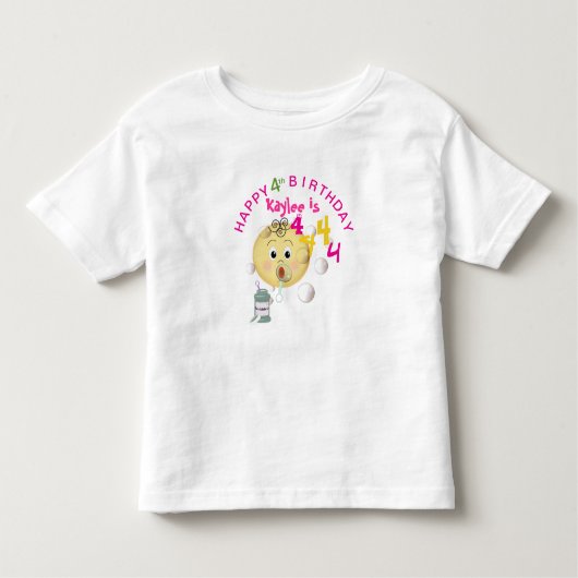 PERSONALIZE Cute Bubbles Happy Birthday for Girl Kinder Shirts (Voorkant)