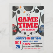 Personalize Digital Hockey Birthday Party Kaart (Voorkant / Achterkant)