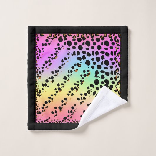 Personalize Faux Rainbow Leopard Animal Print  Bad Handdoek (Wasdoekje)