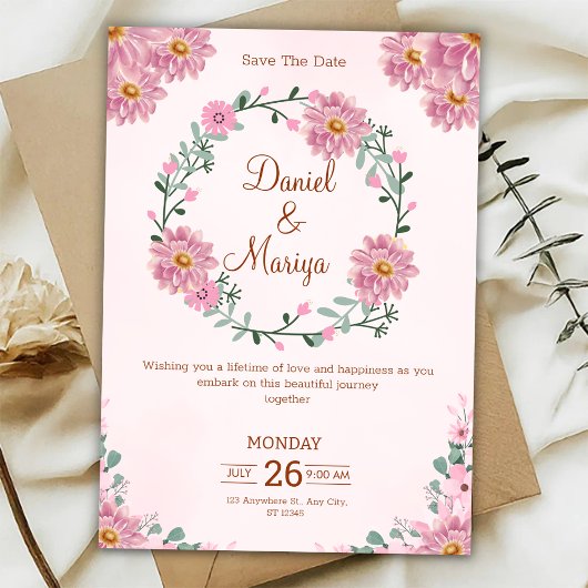 Personalize Floral wedding Invitation Kaart