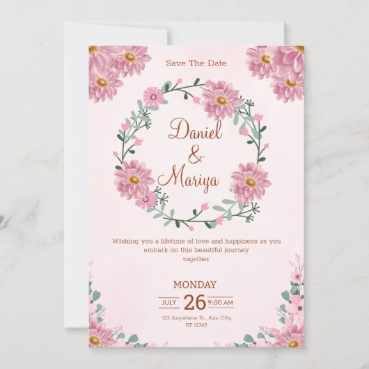 Personalize Floral wedding Invitation Kaart (Voorkant)