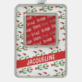 PERSONALIZE Fototekst Kerstmis Land Verzilverd Omlijst Ornament (Voorkant)