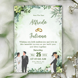 Personalize green leafy best wedding Invitation Kaart