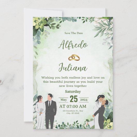Personalize green leafy  best wedding Invitation Kaart (Voorkant)