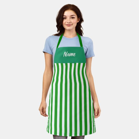 Personalize Green Stripe Kitchen Chef Schort (Gedragen)