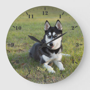 Personalize Happy playful Siberian Husky puppy Grote Klok