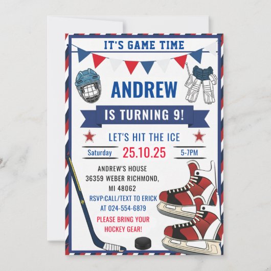 Personalize Ice Hockey Birthday Sports Party  Kaart (Voorkant)
