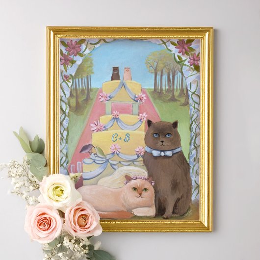 Personalize Initials Wedding Cats Art Print