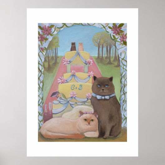 Personalize Initials Wedding Cats Art Print (Voorkant)