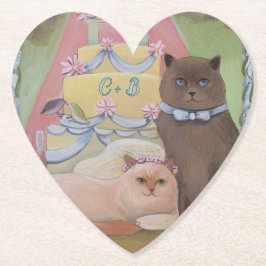 Personalize Initials Wedding Cats  Kartonnen Onderzetters