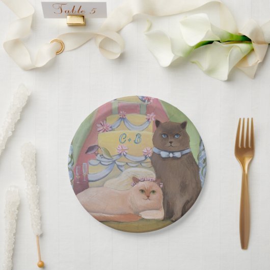 Personalize Initials Wedding Cats Papieren Bordje (Huwelijk)