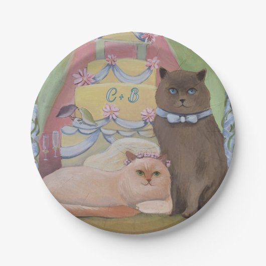 Personalize Initials Wedding Cats Papieren Bordje (Voorkant)