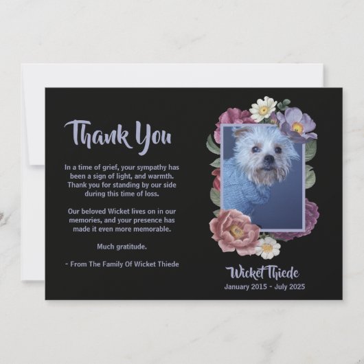 Personalize It! Floral Photo Pet Memorial Thank Kaart (Voorkant)