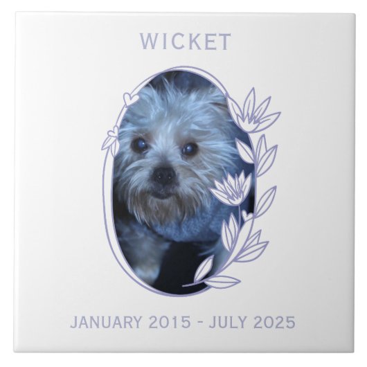 Personalize It! Pet Memorial Oval Floral Photo Tegeltje (Voorkant)