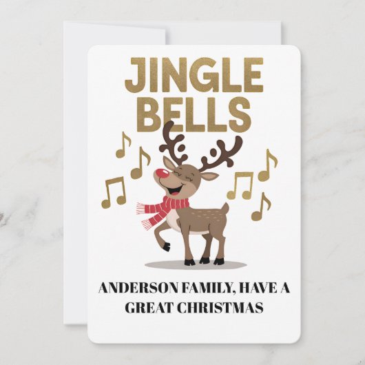 Personalize Jingle Bells Singing Reindeer Feestdagenkaart (Voorkant)