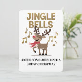 Personalize Jingle Bells Singing Reindeer Feestdagenkaart (Staand voorkant)