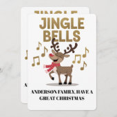 Personalize Jingle Bells Singing Reindeer Feestdagenkaart (Voorkant / Achterkant)