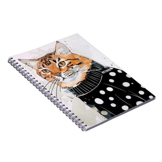 Personalize: Kat in Zwarte Polkadot Trui | Notitieboek (Rechterzijde)