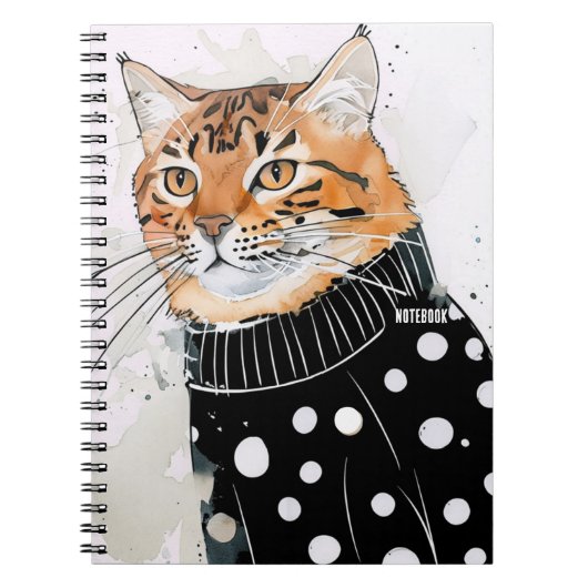 Personalize: Kat in Zwarte Polkadot Trui | Notitieboek (Voorkant)