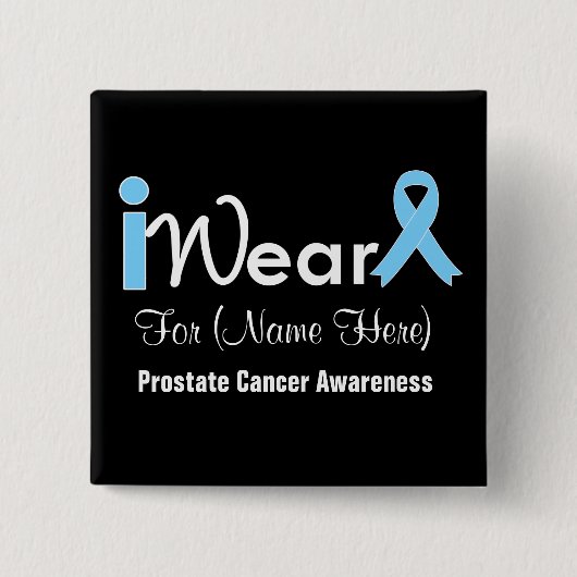 Personalize Light Blue Ribbon Prostate Cancer Vierkante Button 5,1 Cm (Voorkant)