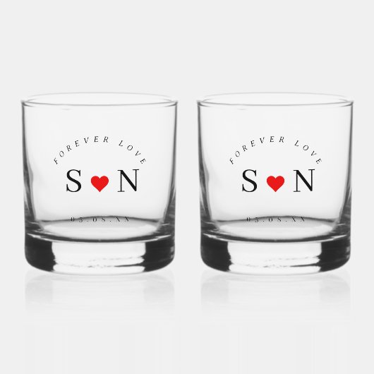 Personalize Love Shape Stem Wedding Monogram Whisky Glas (Voorkant)