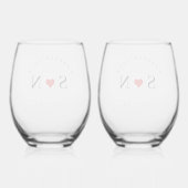 Personalize Love Shape Stem Wedding Monogram  Wijnglas Zonder Voet (Achterkant)
