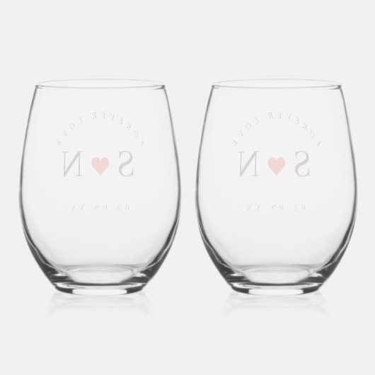 Personalize Love Shape Stem Wedding Monogram  Wijnglas Zonder Voet (Achterkant)
