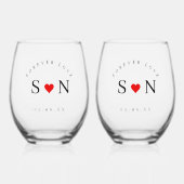 Personalize Love Shape Stem Wedding Monogram  Wijnglas Zonder Voet (Voorkant)