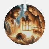 Personalize Mary & Joseph Watching Over Baby Jesus Glas Ornament (Achterkant)