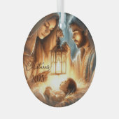 Personalize Mary & Joseph Watching Over Baby Jesus Glas Ornament (Voorkant Rechts)