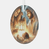 Personalize Mary & Joseph Watching Over Baby Jesus Glas Ornament (Voorkant links)