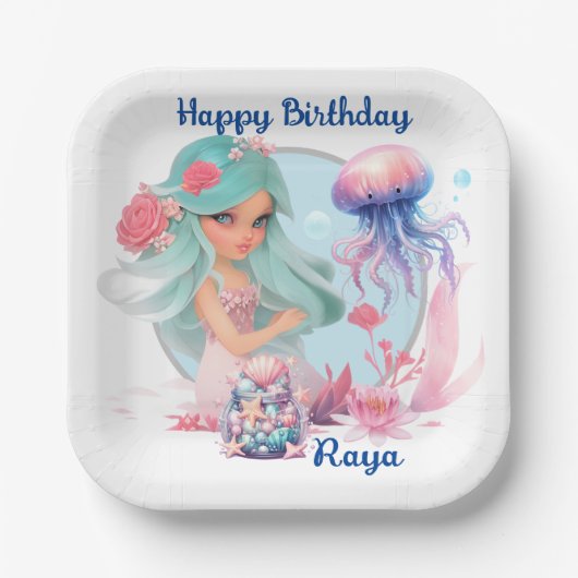 Personalize Mermaid Party Papieren Bordje (Voorkant)