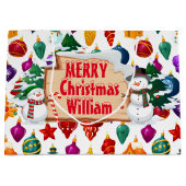 Personalize Merry Christmas Snowmen Large Gift Bag Groot Cadeauzakje (Voorkant)