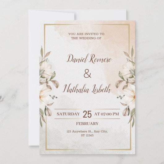 Personalize Minimalistic Floral wedding Invitation Kaart (Voorkant)