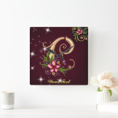 Personalize Monogram C Wall Clock Vierkante Klok (Huis)